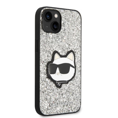 Калъф за Apple iPhone 14, Karl Lagerfeld, Glitter Choupette Patch, Сребрист