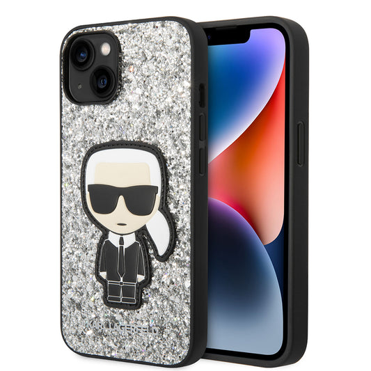 Калъф за Apple iPhone 14, Karl Lagerfeld, Glitter Flakes Ikonik Karl, Сребрист