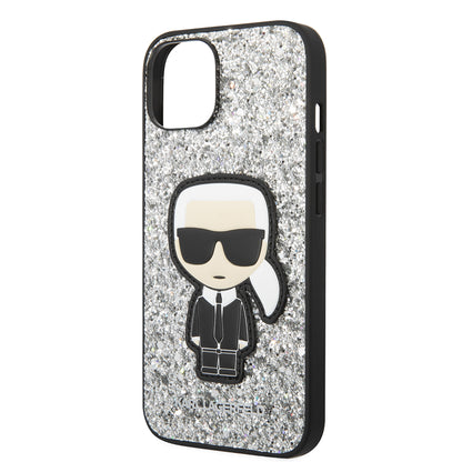 Калъф за Apple iPhone 14, Karl Lagerfeld, Glitter Flakes Ikonik Karl, Сребрист