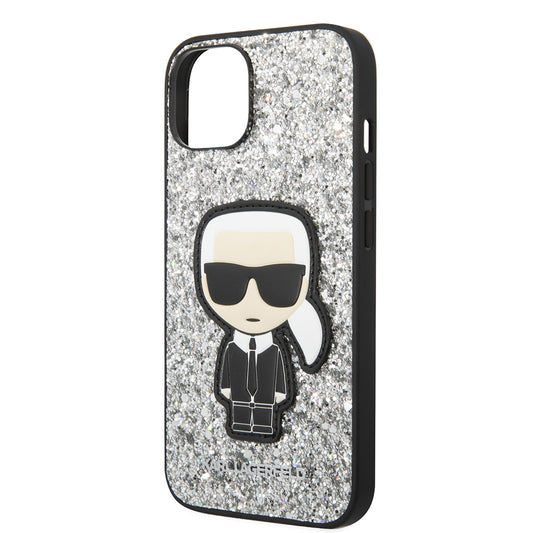 Калъф за Apple iPhone 14, Karl Lagerfeld, Glitter Flakes Ikonik Karl, Сребрист
