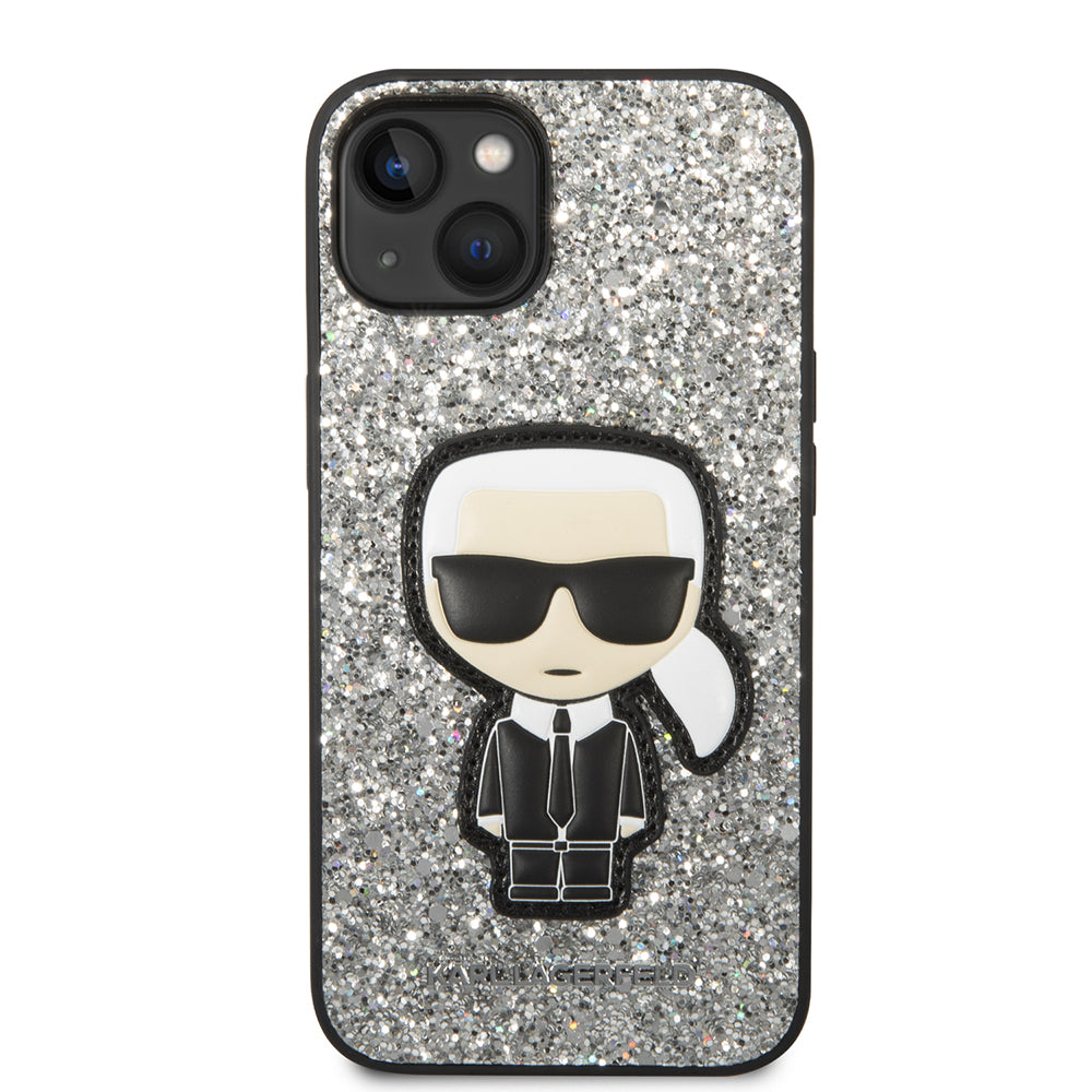 Калъф за Apple iPhone 14, Karl Lagerfeld, Glitter Flakes Ikonik Karl, Сребрист