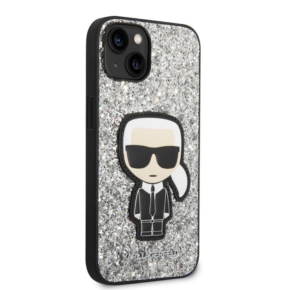Калъф за Apple iPhone 14, Karl Lagerfeld, Glitter Flakes Ikonik Karl, Сребрист