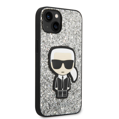 Калъф за Apple iPhone 14, Karl Lagerfeld, Glitter Flakes Ikonik Karl, Сребрист