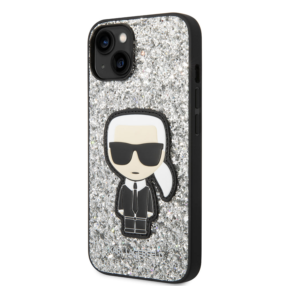 Калъф за Apple iPhone 14, Karl Lagerfeld, Glitter Flakes Ikonik Karl, Сребрист