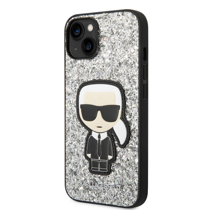 Калъф за Apple iPhone 14, Karl Lagerfeld, Glitter Flakes Ikonik Karl, Сребрист
