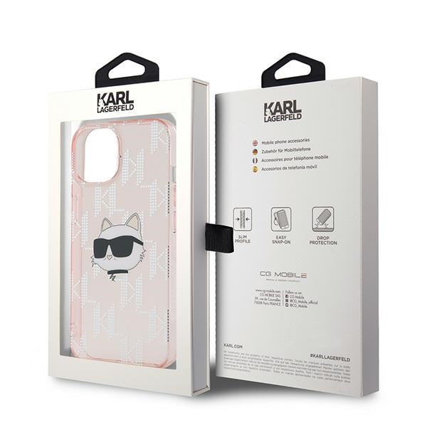 Калъф за Apple iPhone 14, Karl Lagerfeld, IML Luxury Monogram Choupette's Head, Розов