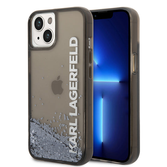 Калъф за Apple iPhone 14, Karl Lagerfeld, Liquid Glitter KL Logo, Черен