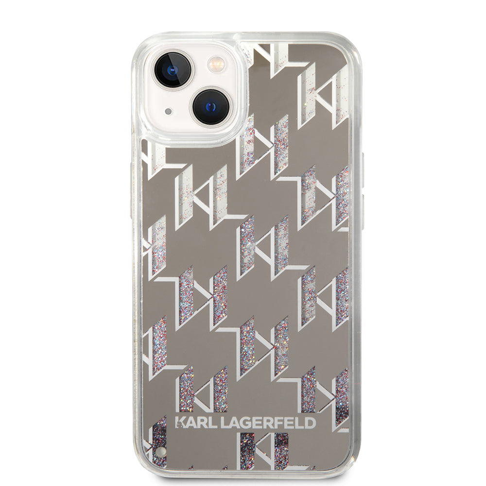 Калъф за Apple iPhone 14, Karl Lagerfeld, Liquid Glitter Monogram, Сребрист