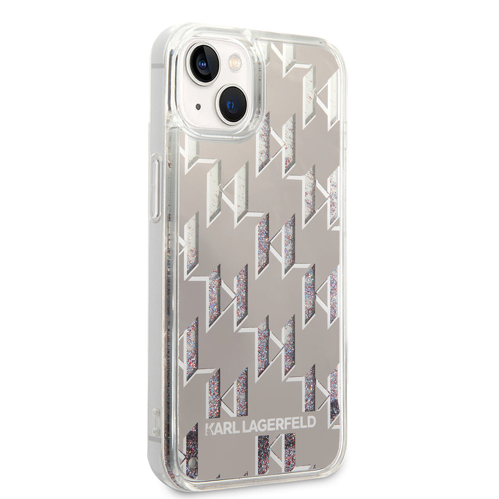 Калъф за Apple iPhone 14, Karl Lagerfeld, Liquid Glitter Monogram, Сребрист