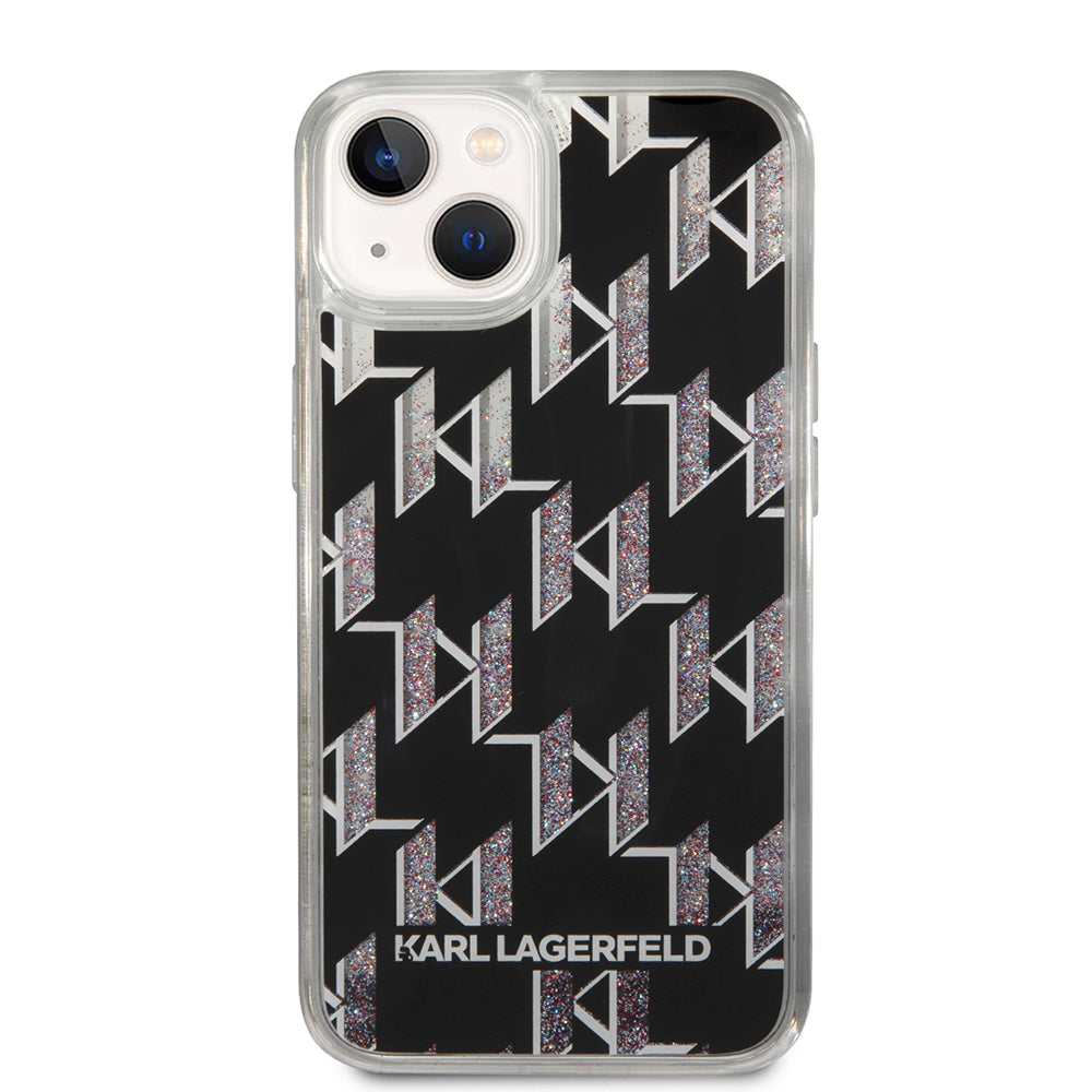 Калъф за Apple iPhone 14, Karl Lagerfeld, Liquid Glitter Monogram, Черен