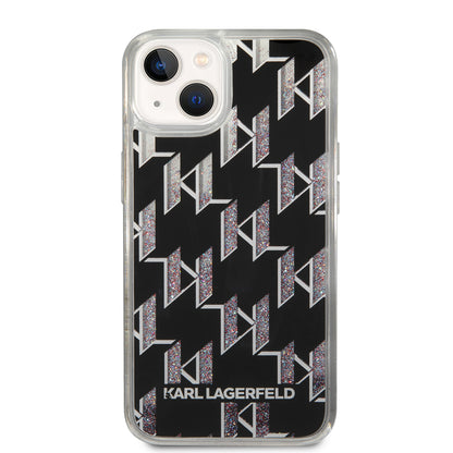 Калъф за Apple iPhone 14, Karl Lagerfeld, Liquid Glitter Monogram, Черен