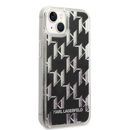 Калъф за Apple iPhone 14, Karl Lagerfeld, Liquid Glitter Monogram, Черен