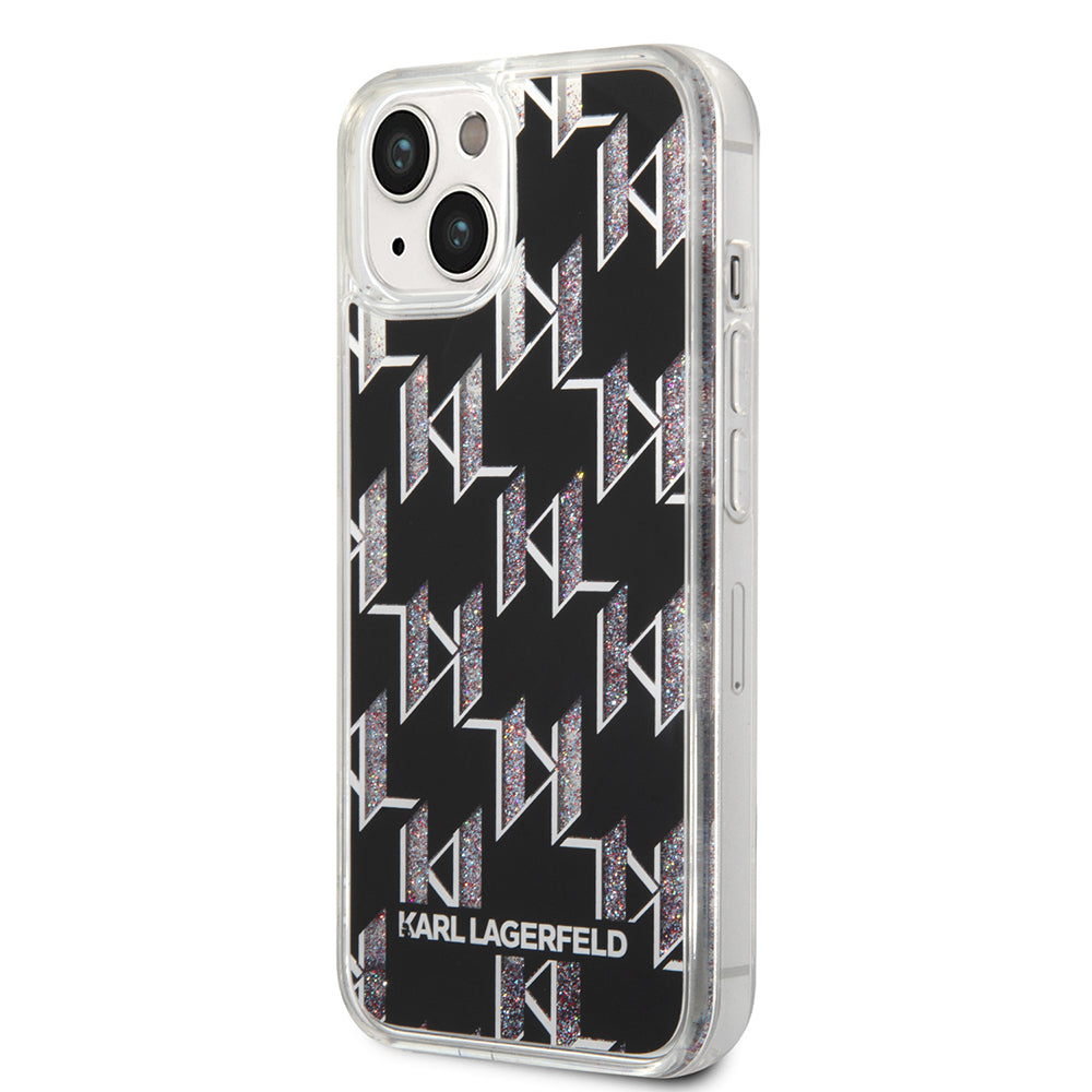 Калъф за Apple iPhone 14, Karl Lagerfeld, Liquid Glitter Monogram, Черен