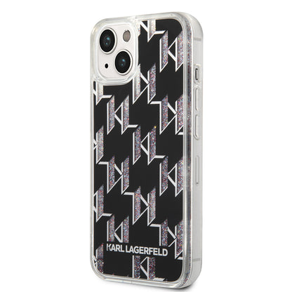 Калъф за Apple iPhone 14, Karl Lagerfeld, Liquid Glitter Monogram, Черен