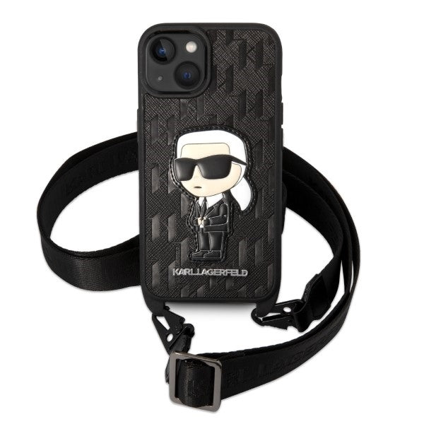 Калъф за Apple iPhone 14, Karl Lagerfeld, Monogram Ikonik Karl, Черен