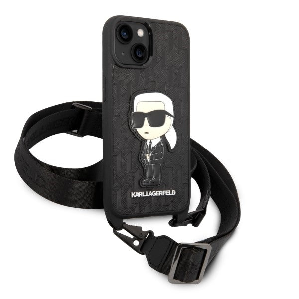 Калъф за Apple iPhone 14, Karl Lagerfeld, Monogram Ikonik Karl, Черен