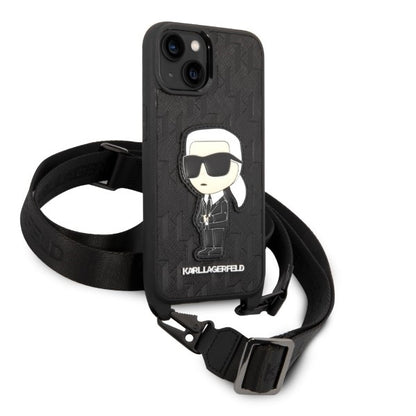 Калъф за Apple iPhone 14, Karl Lagerfeld, Monogram Ikonik Karl, Черен