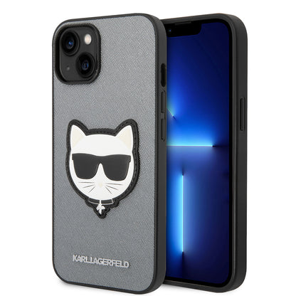 Калъф за Apple iPhone 14, Karl Lagerfeld, Saffiano Choupette's Head, Сребрист
