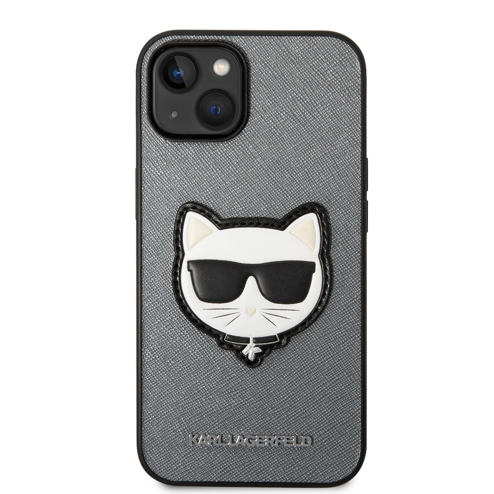 Калъф за Apple iPhone 14, Karl Lagerfeld, Saffiano Choupette's Head, Сребрист