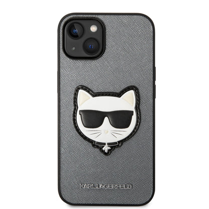 Калъф за Apple iPhone 14, Karl Lagerfeld, Saffiano Choupette's Head, Сребрист