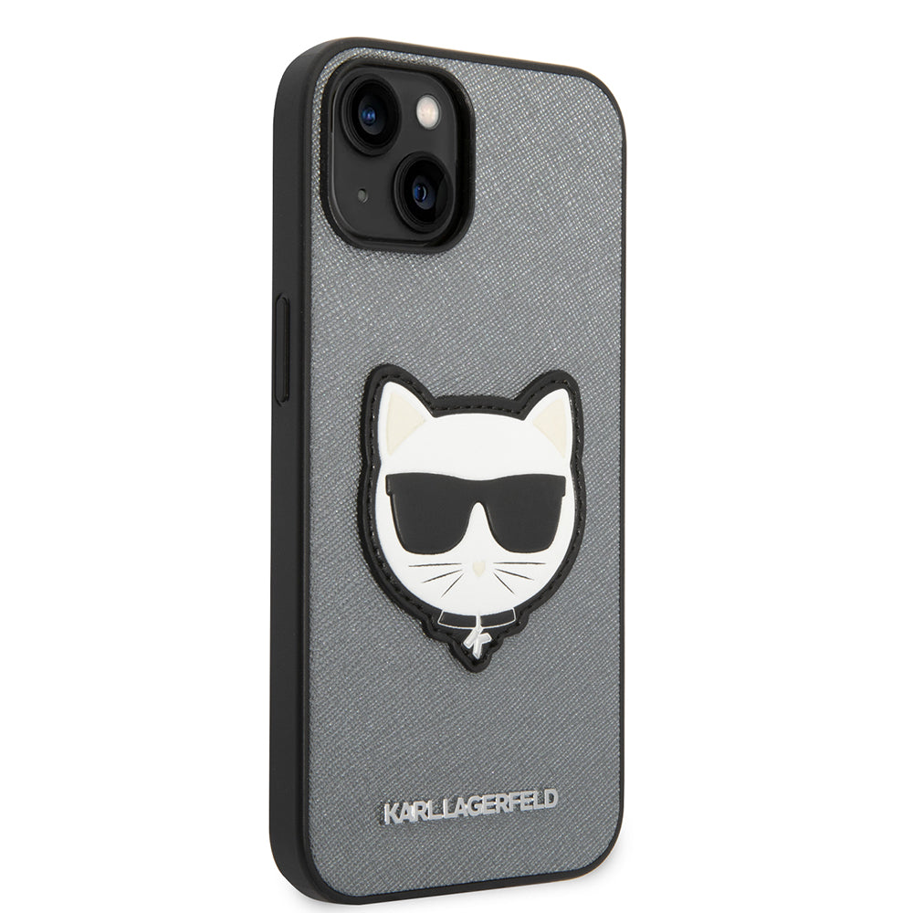 Калъф за Apple iPhone 14, Karl Lagerfeld, Saffiano Choupette's Head, Сребрист