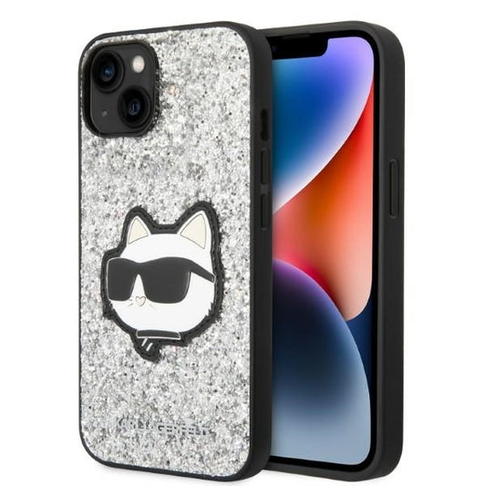 Калъф за Apple iPhone 14 Plus, Karl Lagerfeld, Glitter Choupette Patch, Сребрист