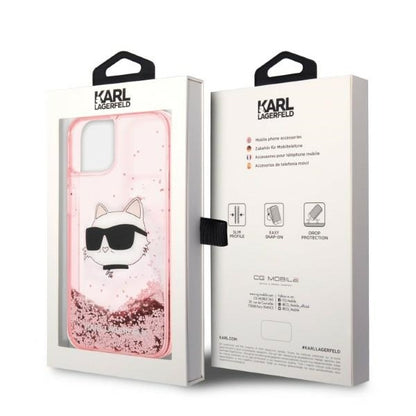 Калъф за Apple iPhone 14 Plus, Karl Lagerfeld, Glitter Choupette's Head, Розов