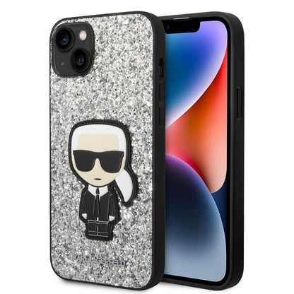 Калъф за Apple iPhone 14 Plus, Karl Lagerfeld, Glitter Flakes Ikonik Karl, Сребрист