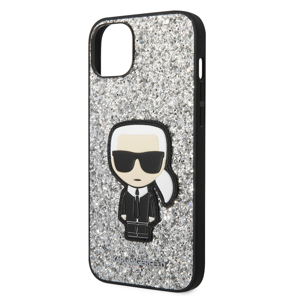 Калъф за Apple iPhone 14 Plus, Karl Lagerfeld, Glitter Flakes Ikonik Karl, Сребрист