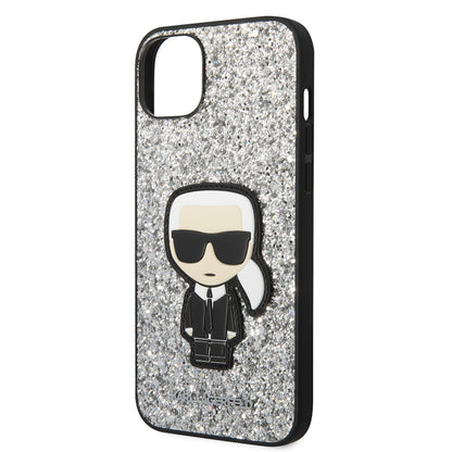 Калъф за Apple iPhone 14 Plus, Karl Lagerfeld, Glitter Flakes Ikonik Karl, Сребрист