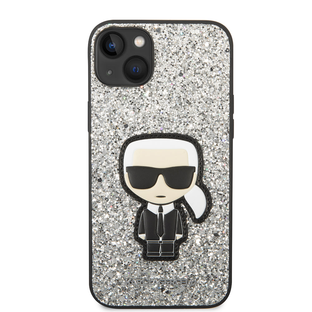 Калъф за Apple iPhone 14 Plus, Karl Lagerfeld, Glitter Flakes Ikonik Karl, Сребрист