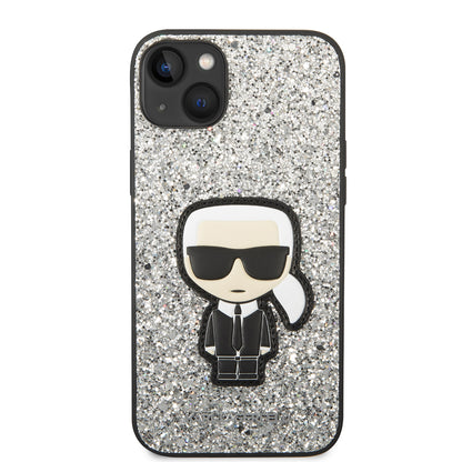 Калъф за Apple iPhone 14 Plus, Karl Lagerfeld, Glitter Flakes Ikonik Karl, Сребрист