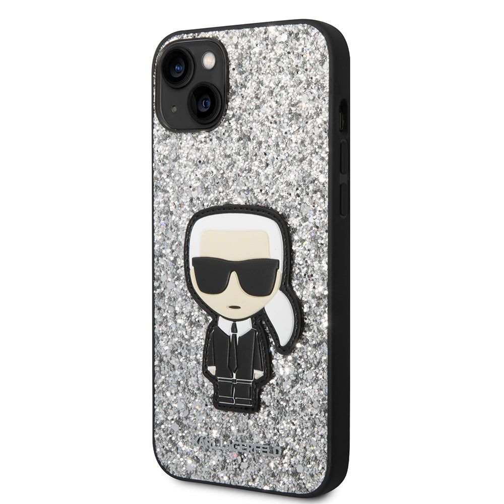 Калъф за Apple iPhone 14 Plus, Karl Lagerfeld, Glitter Flakes Ikonik Karl, Сребрист