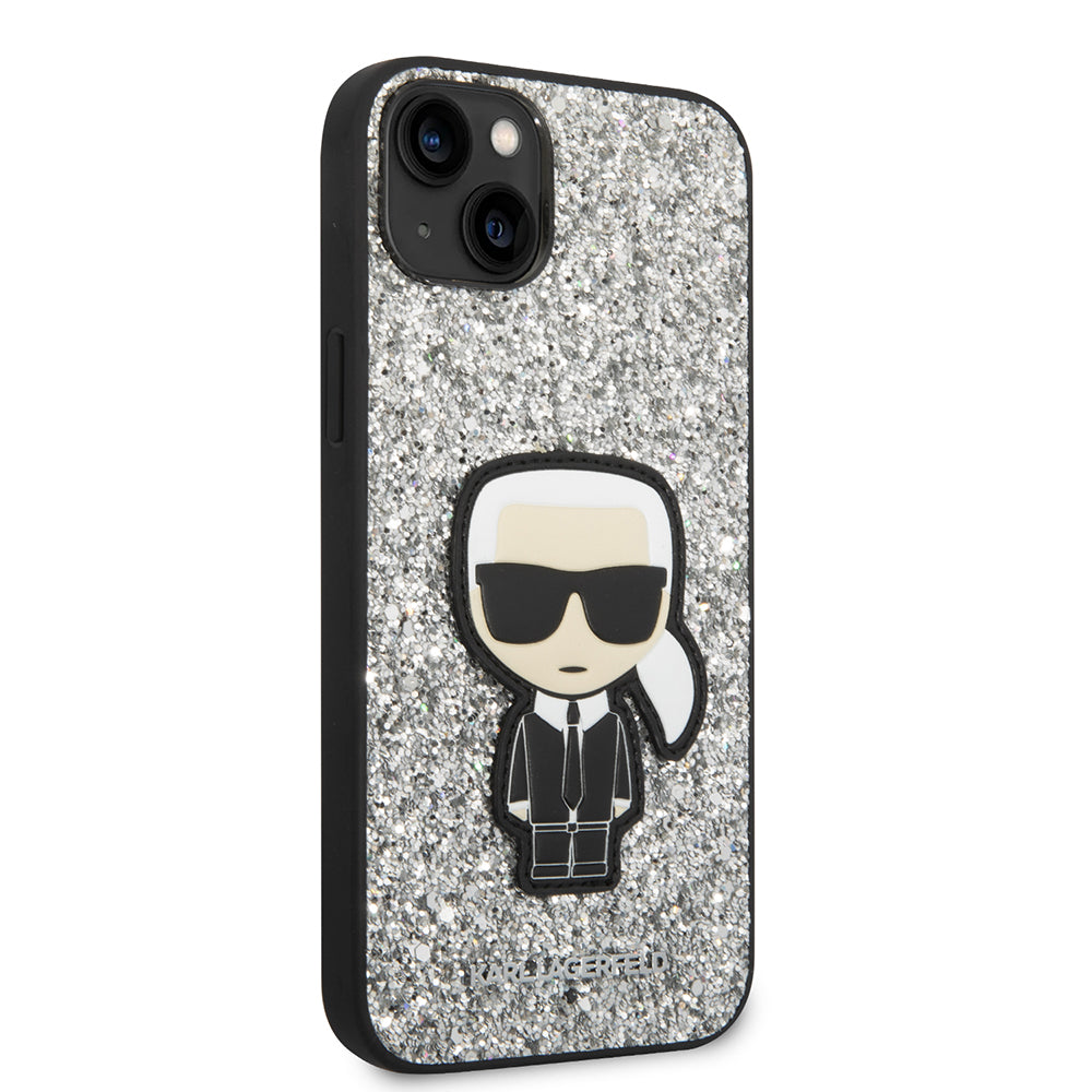 Калъф за Apple iPhone 14 Plus, Karl Lagerfeld, Glitter Flakes Ikonik Karl, Сребрист