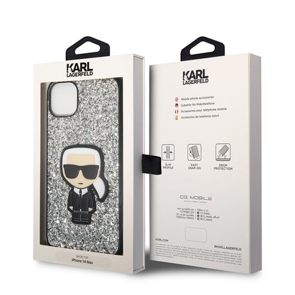 Калъф за Apple iPhone 14 Plus, Karl Lagerfeld, Glitter Flakes Ikonik Karl, Сребрист