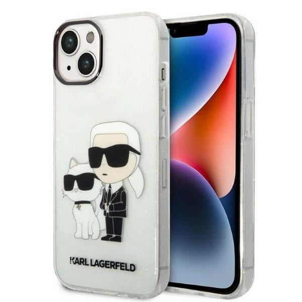 Калъф за Apple iPhone 14 Plus, Karl Lagerfeld, Glitter Karl & Choupette, Прозрачен