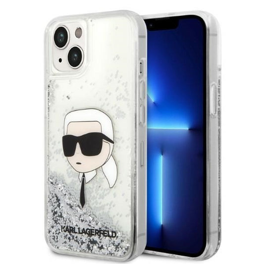 Калъф за Apple iPhone 14 Plus, Karl Lagerfeld, Glitter Karl's Head, Сребрист