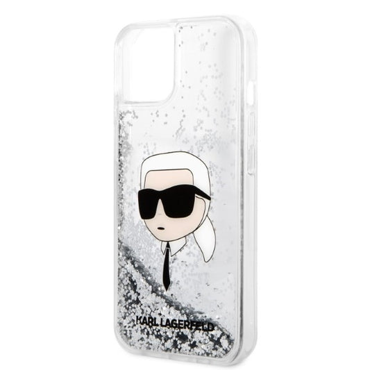 Калъф за Apple iPhone 14 Plus, Karl Lagerfeld, Glitter Karl's Head, Сребрист