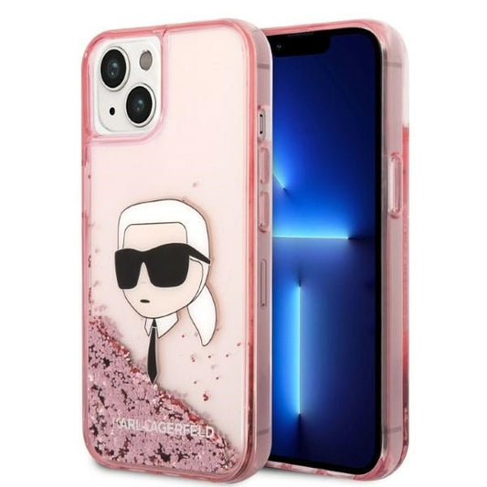 Калъф за Apple iPhone 14 Plus, Karl Lagerfeld, Glitter Karl's Head, Розов
