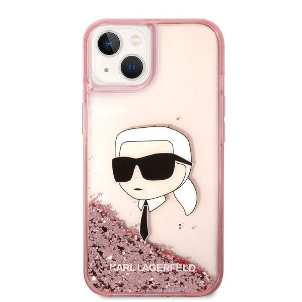Калъф за Apple iPhone 14 Plus, Karl Lagerfeld, Glitter Karl's Head, Розов