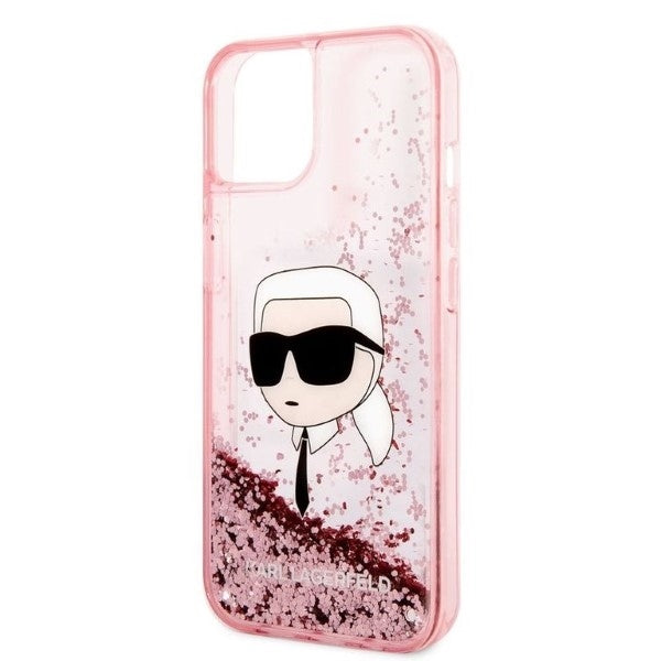 Калъф за Apple iPhone 14 Plus, Karl Lagerfeld, Glitter Karl's Head, Розов