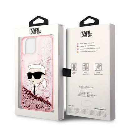 Калъф за Apple iPhone 14 Plus, Karl Lagerfeld, Glitter Karl's Head, Розов