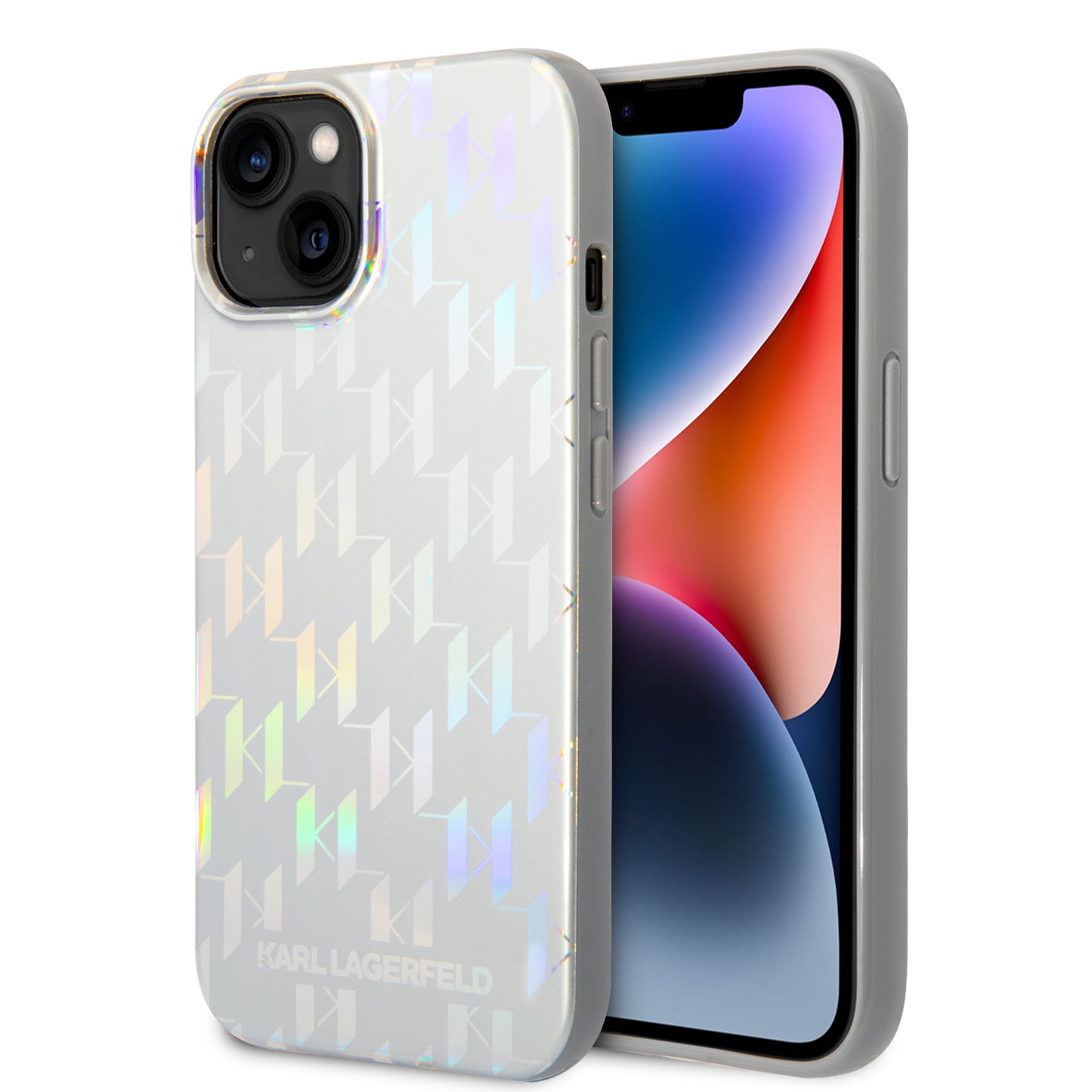 Калъф за Apple iPhone 14 Plus, Karl Lagerfeld, Monogram Iridescent, Сребрист