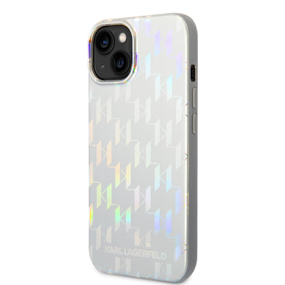 Калъф за Apple iPhone 14 Plus, Karl Lagerfeld, Monogram Iridescent, Сребрист