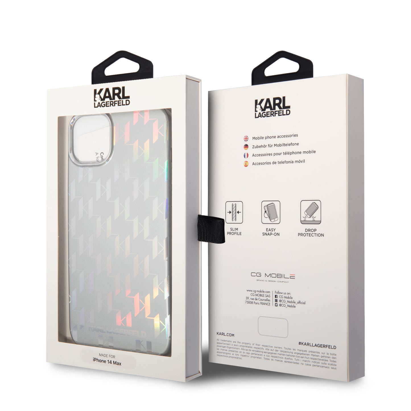 Калъф за Apple iPhone 14 Plus, Karl Lagerfeld, Monogram Iridescent, Сребрист