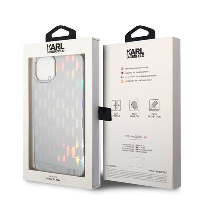 Калъф за Apple iPhone 14 Plus, Karl Lagerfeld, Monogram Iridescent, Сребрист