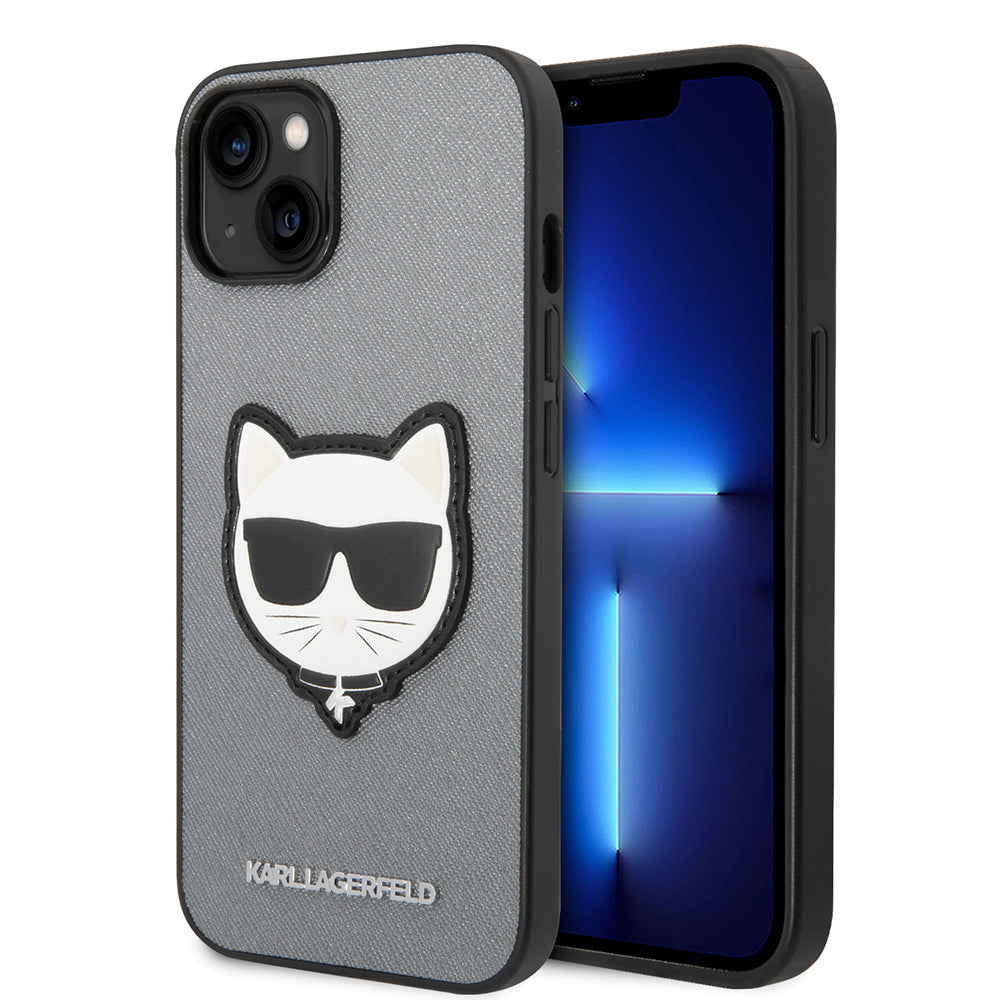 Калъф за Apple iPhone 14 Plus, Karl Lagerfeld, Saffiano Choupette's Head, Сребрист