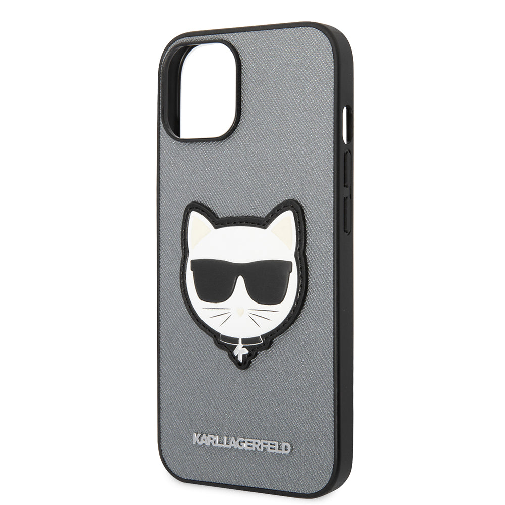 Калъф за Apple iPhone 14 Plus, Karl Lagerfeld, Saffiano Choupette's Head, Сребрист