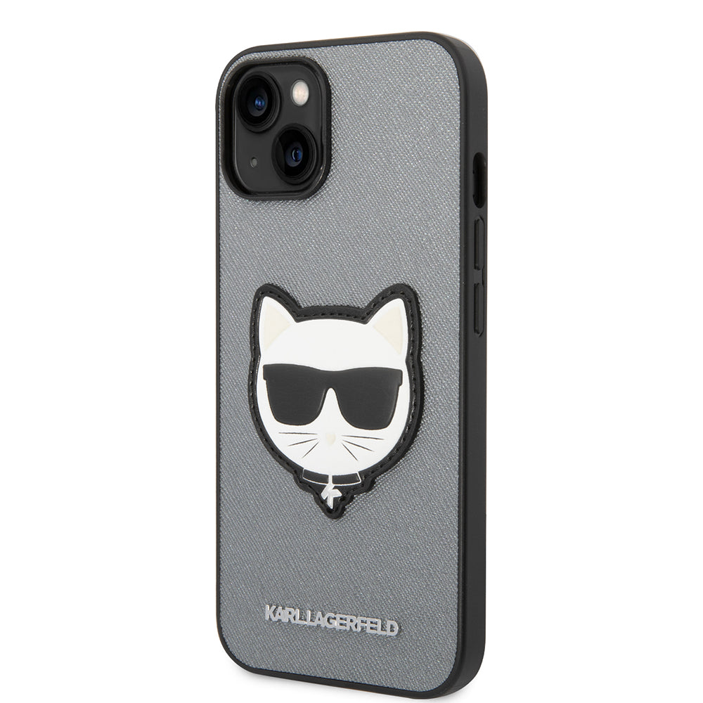 Калъф за Apple iPhone 14 Plus, Karl Lagerfeld, Saffiano Choupette's Head, Сребрист