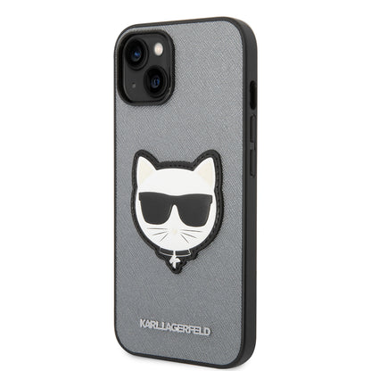 Калъф за Apple iPhone 14 Plus, Karl Lagerfeld, Saffiano Choupette's Head, Сребрист